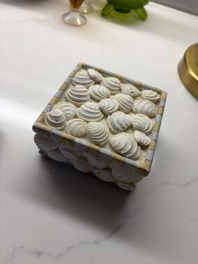 Vintage Resin Shell Relief Square Trinket Box with Faux Tile Border